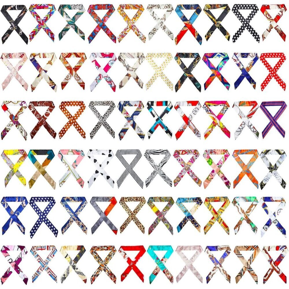 Women Handbag Head Scarf Satin Polyester 60 Pcs Colorful Decorative Accessory